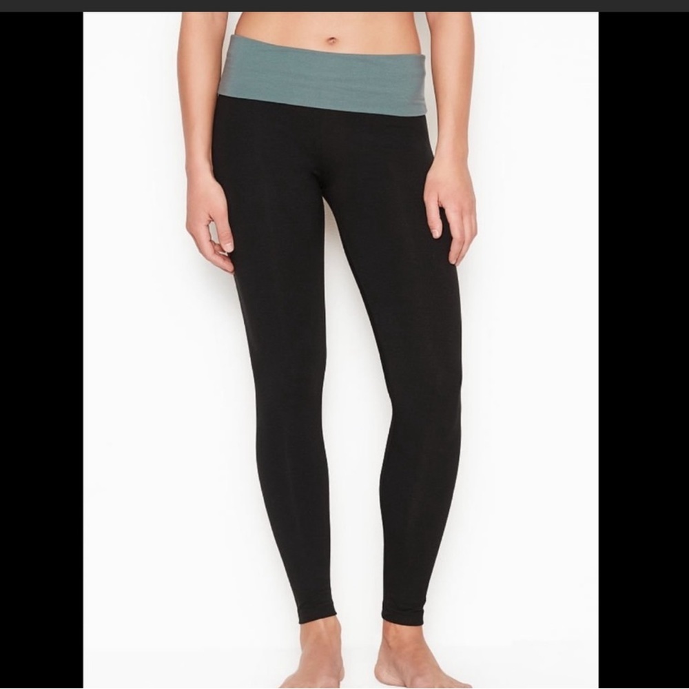 Victoria's Secret Black Fold Over Waistband Leggings Angel Wings Logo Medium